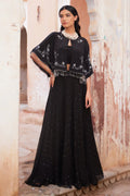 Black Chiffon Mukaish Lehenga With Black Hand Embroidered Cape