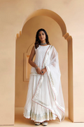 White Cotton Skirt Set With Hand Embroidery & Organza Dupatta