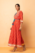 Red Handcrafted Gota Patti Bandhani Dress