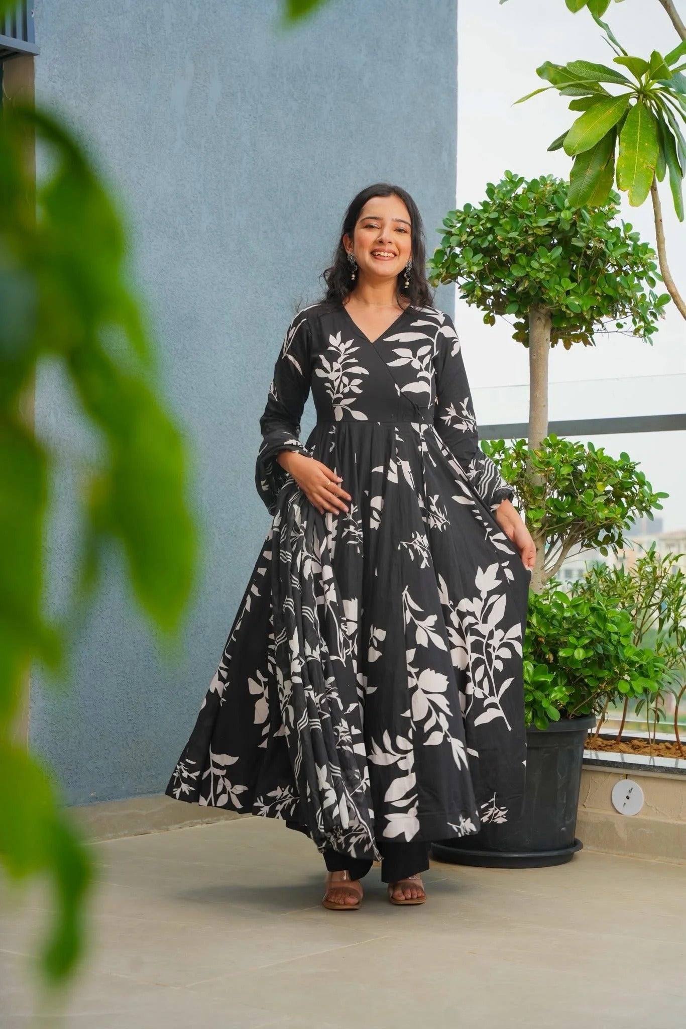 Dark Haven Cotton Anarkali Suit Set