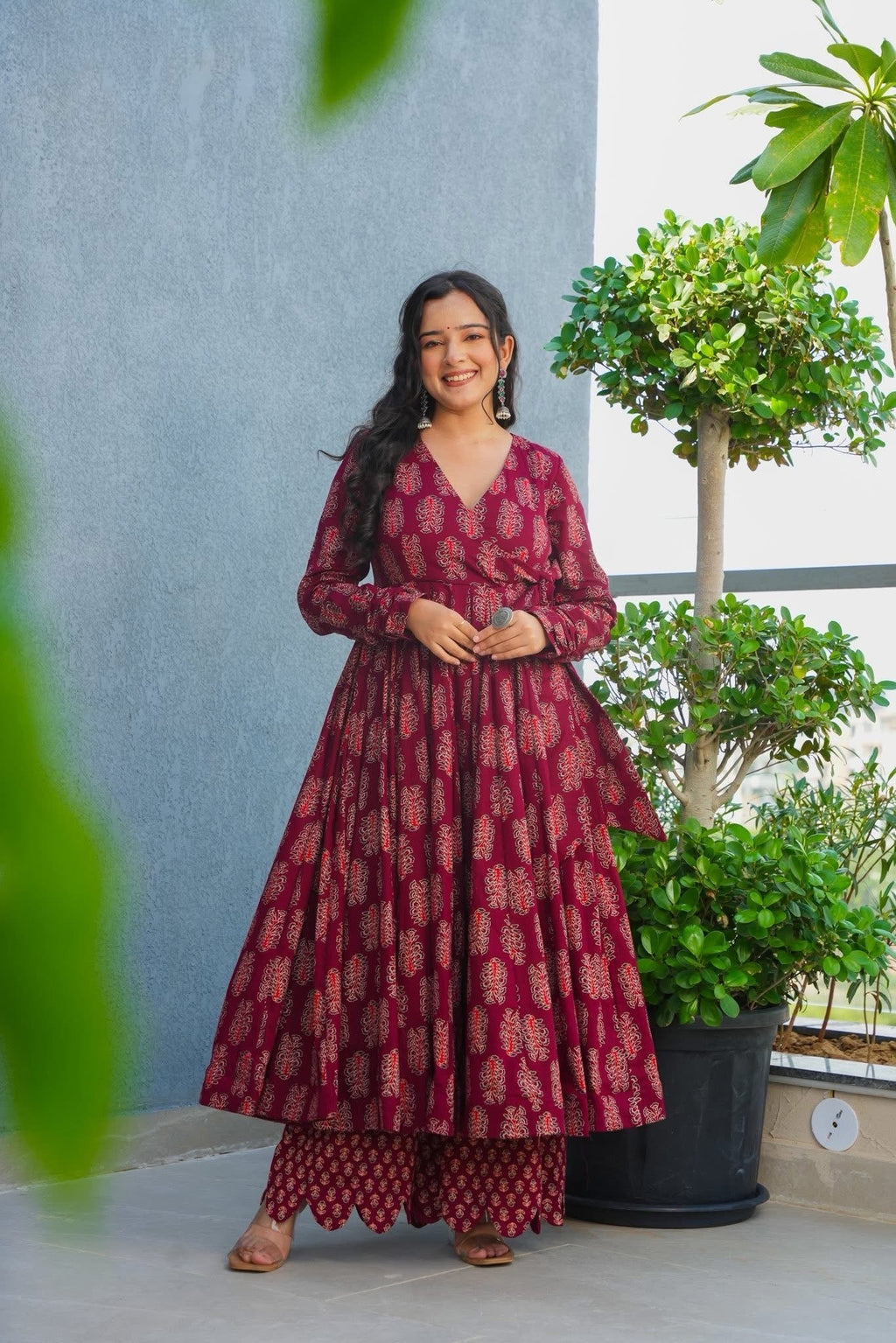 Gulrin Red Cotton Kurta Set