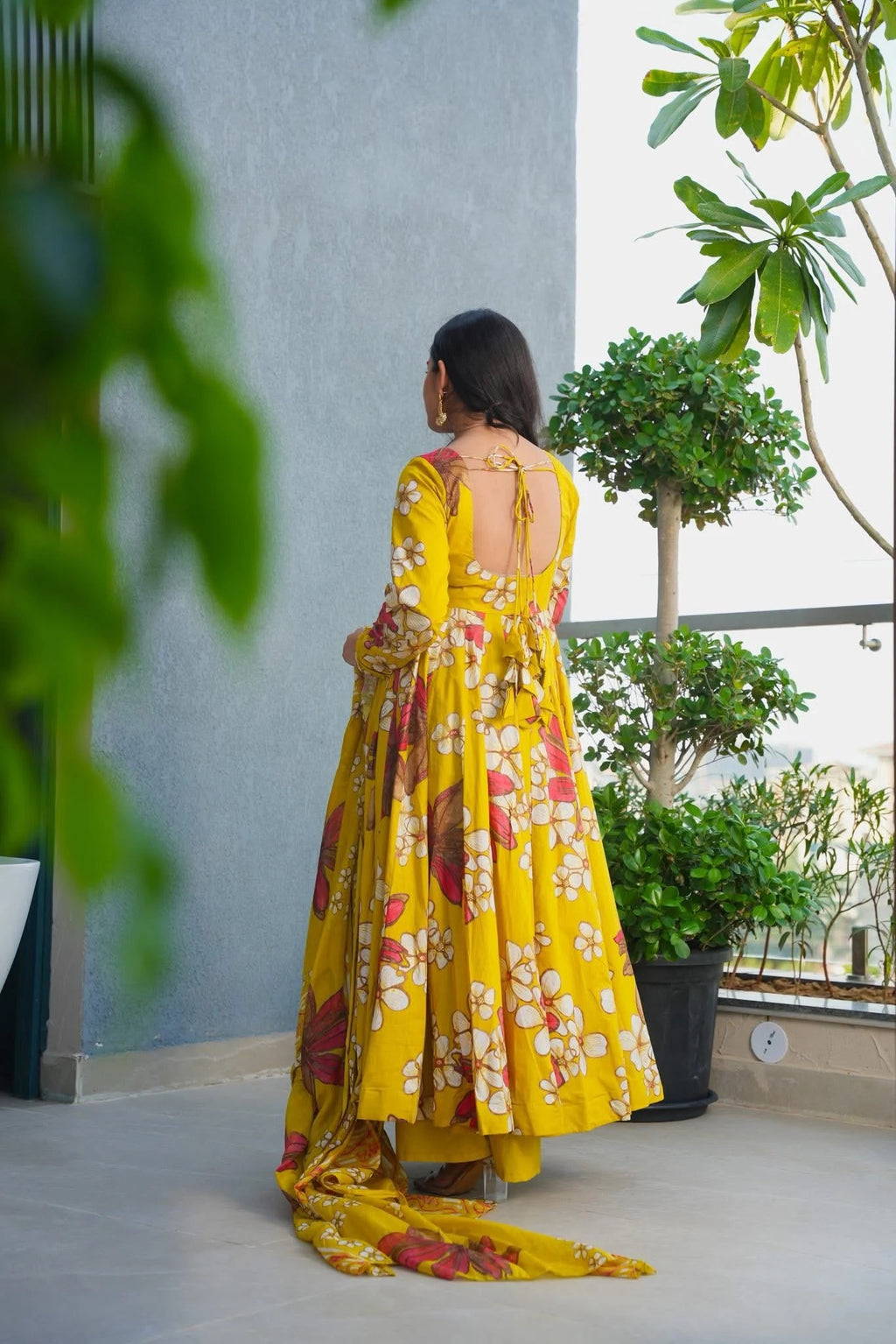 Pale Gold Cotton Anarkali Suit Set with Dupatta