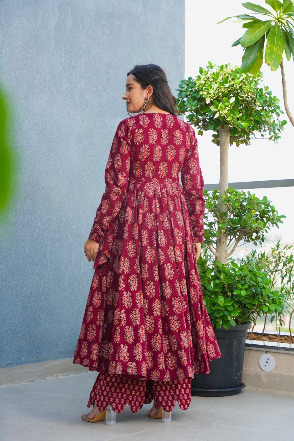 Gulrin Red Cotton Kurta Set