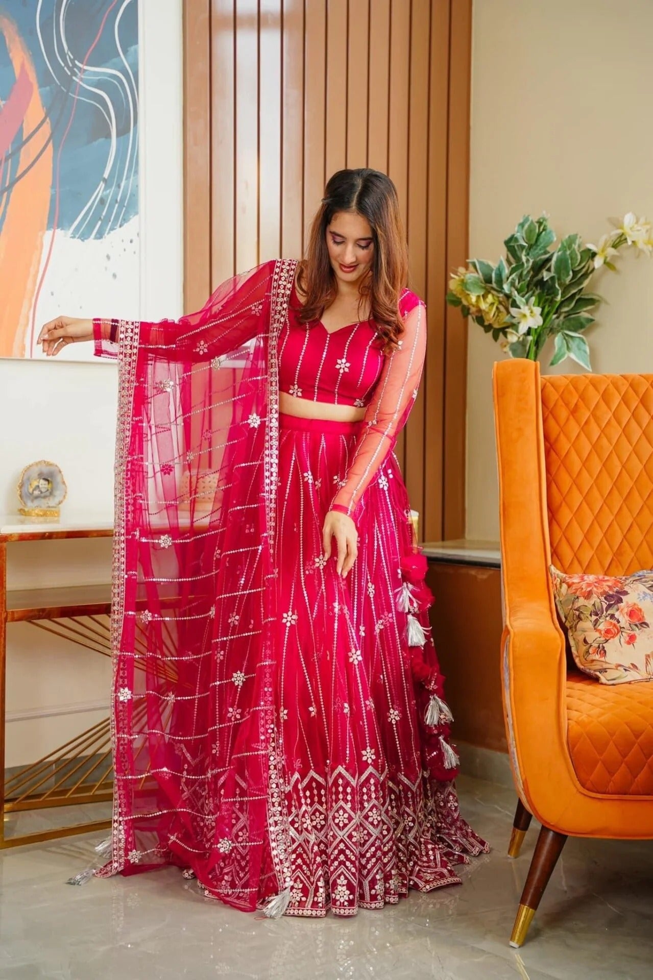 Parisha pink net lehenga choli set