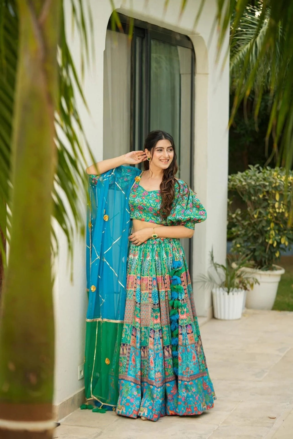 Turquoise silk lehenga set