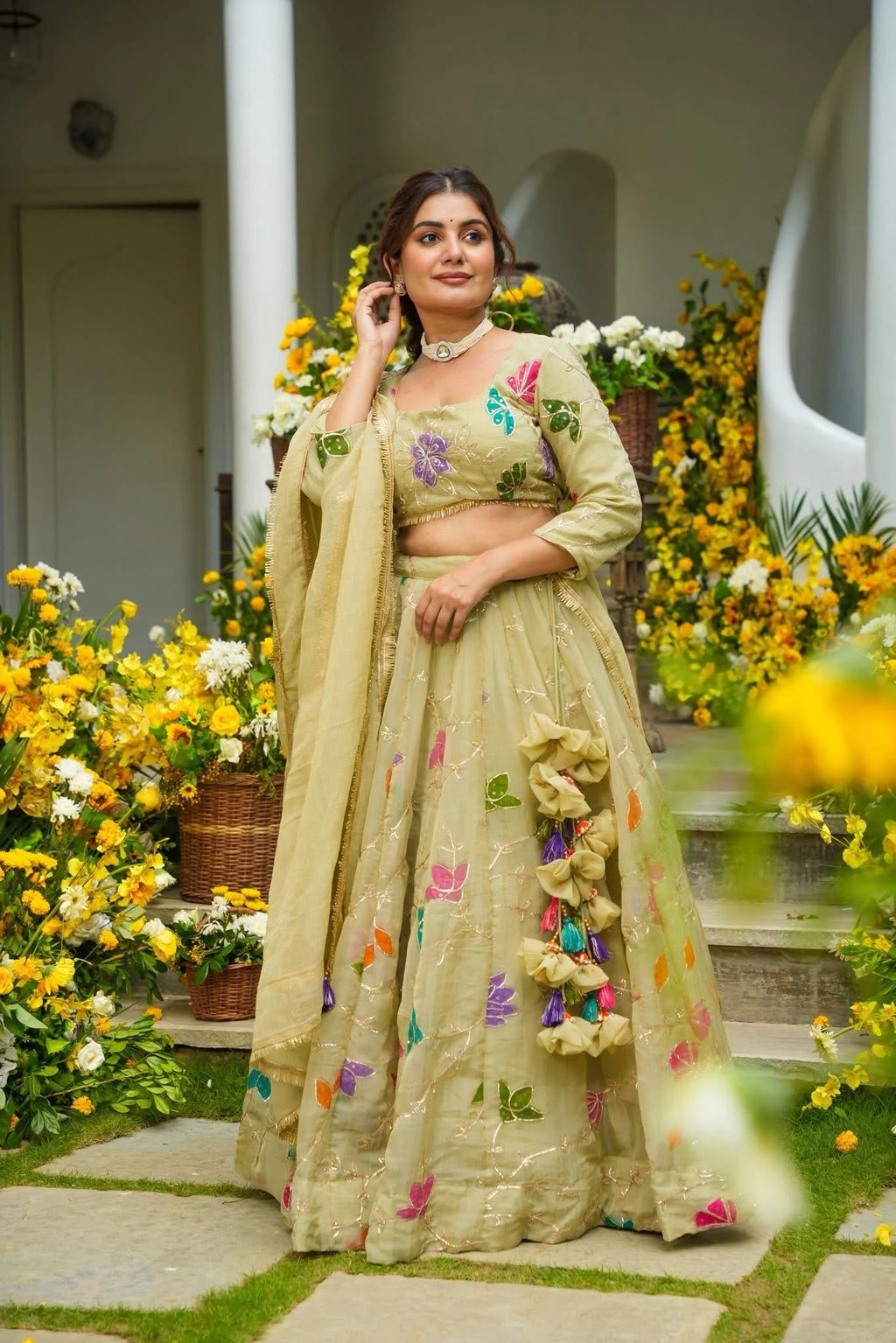 Padmika Beige Organza Lehenga Set