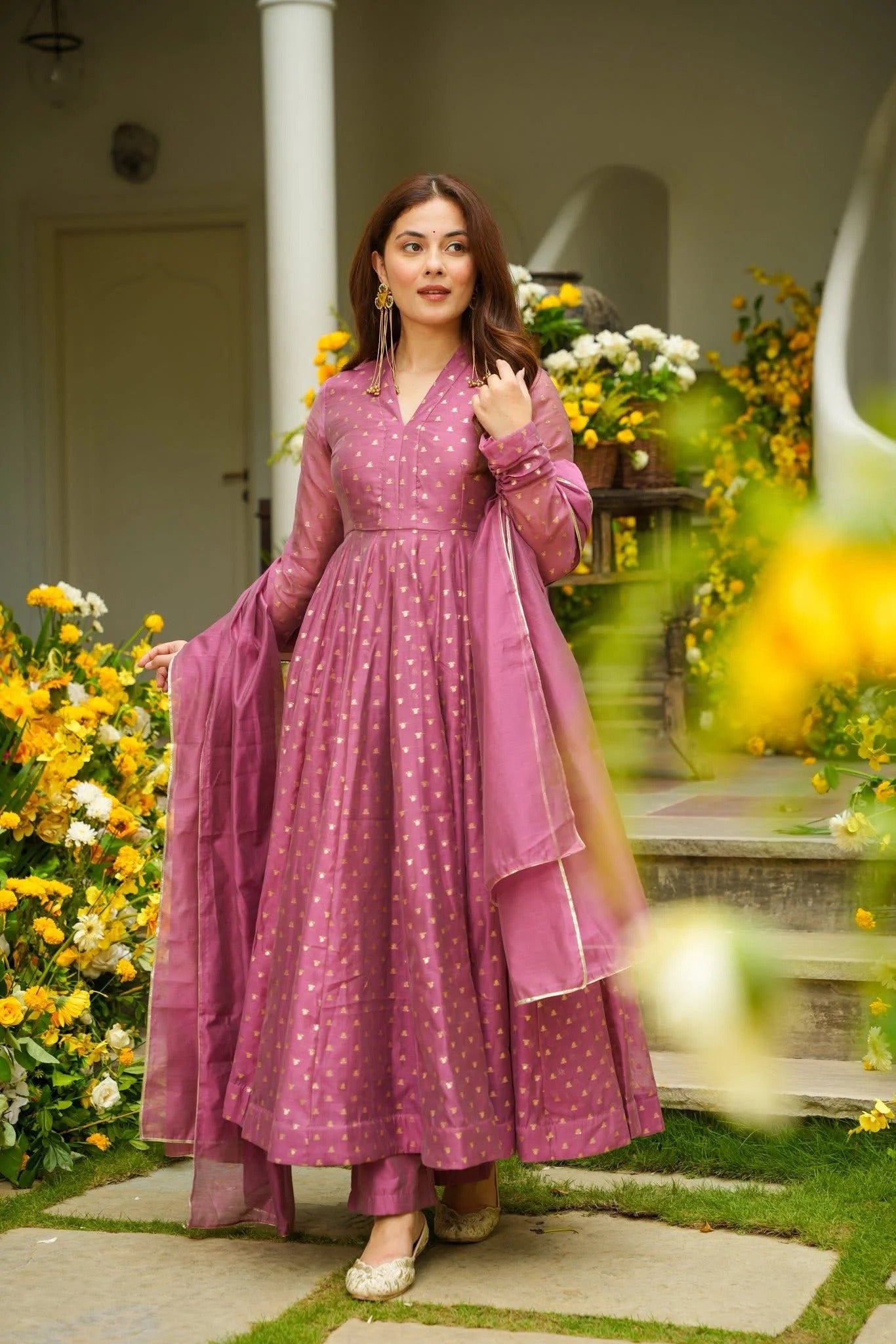 Saatvika Tyrian Chanderi Anarkali Suit Set