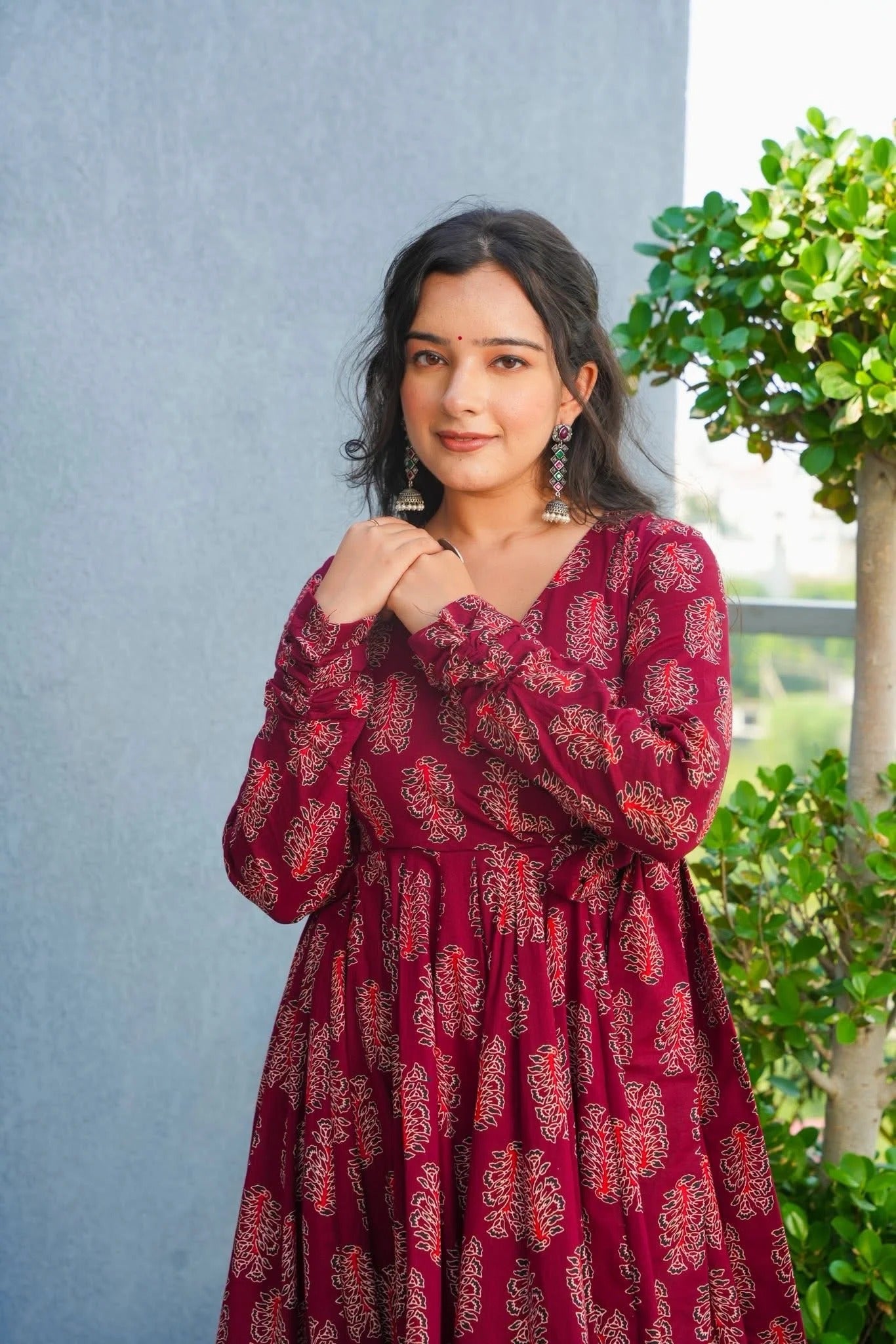 Gulrin Red Cotton Kurta Set