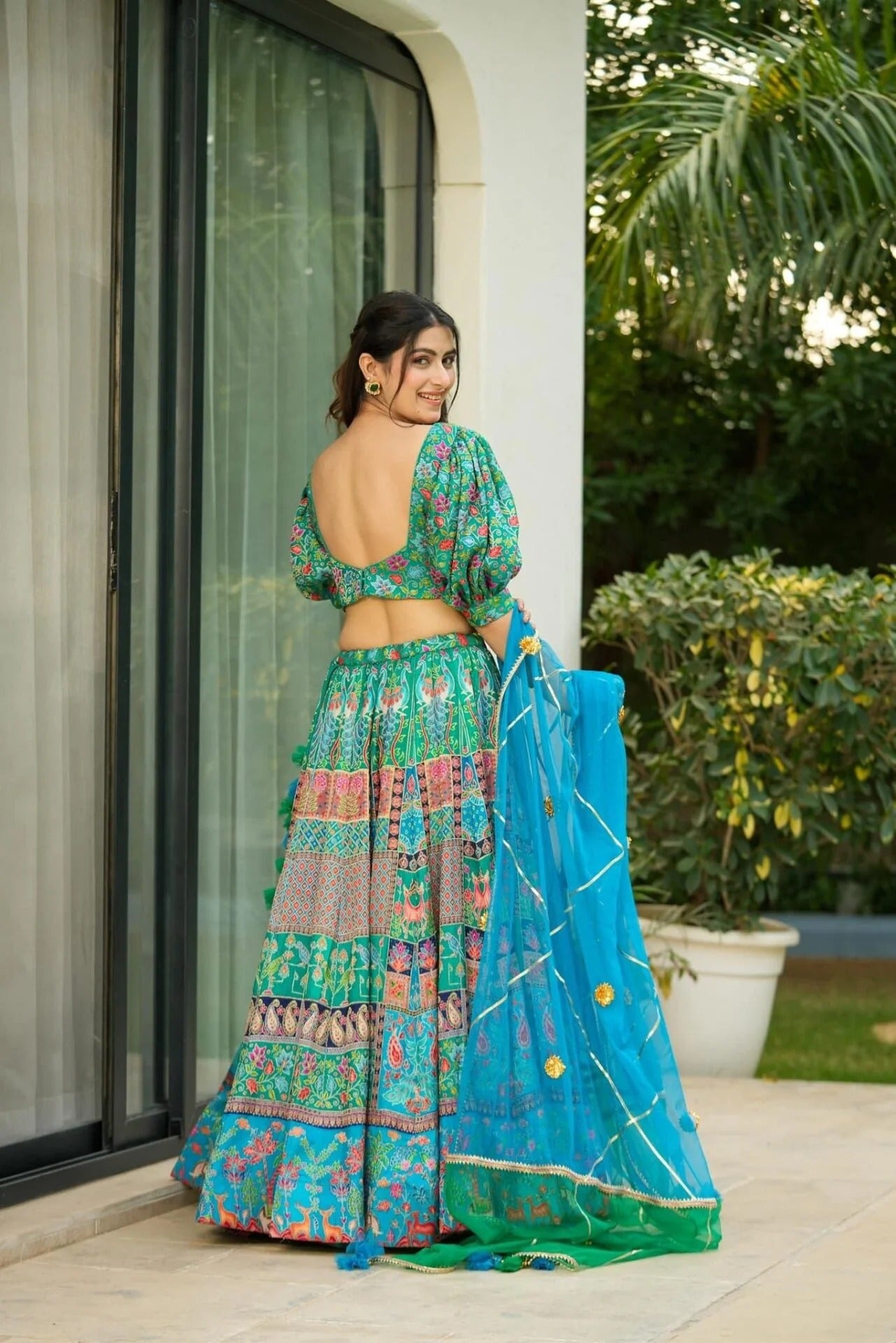 Turquoise silk lehenga set