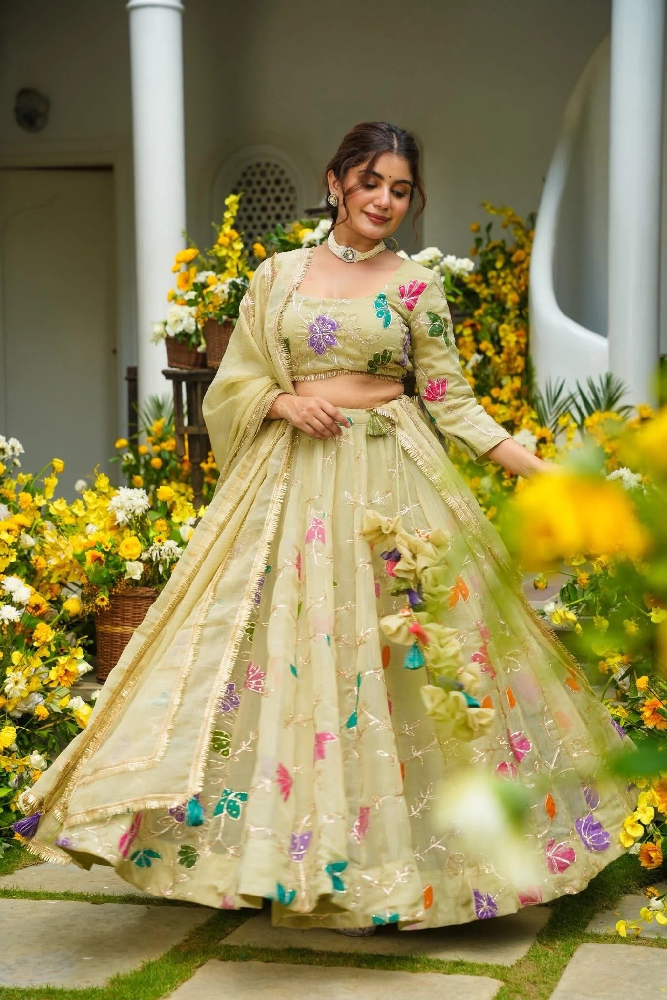 Padmika Beige Organza Lehenga Set