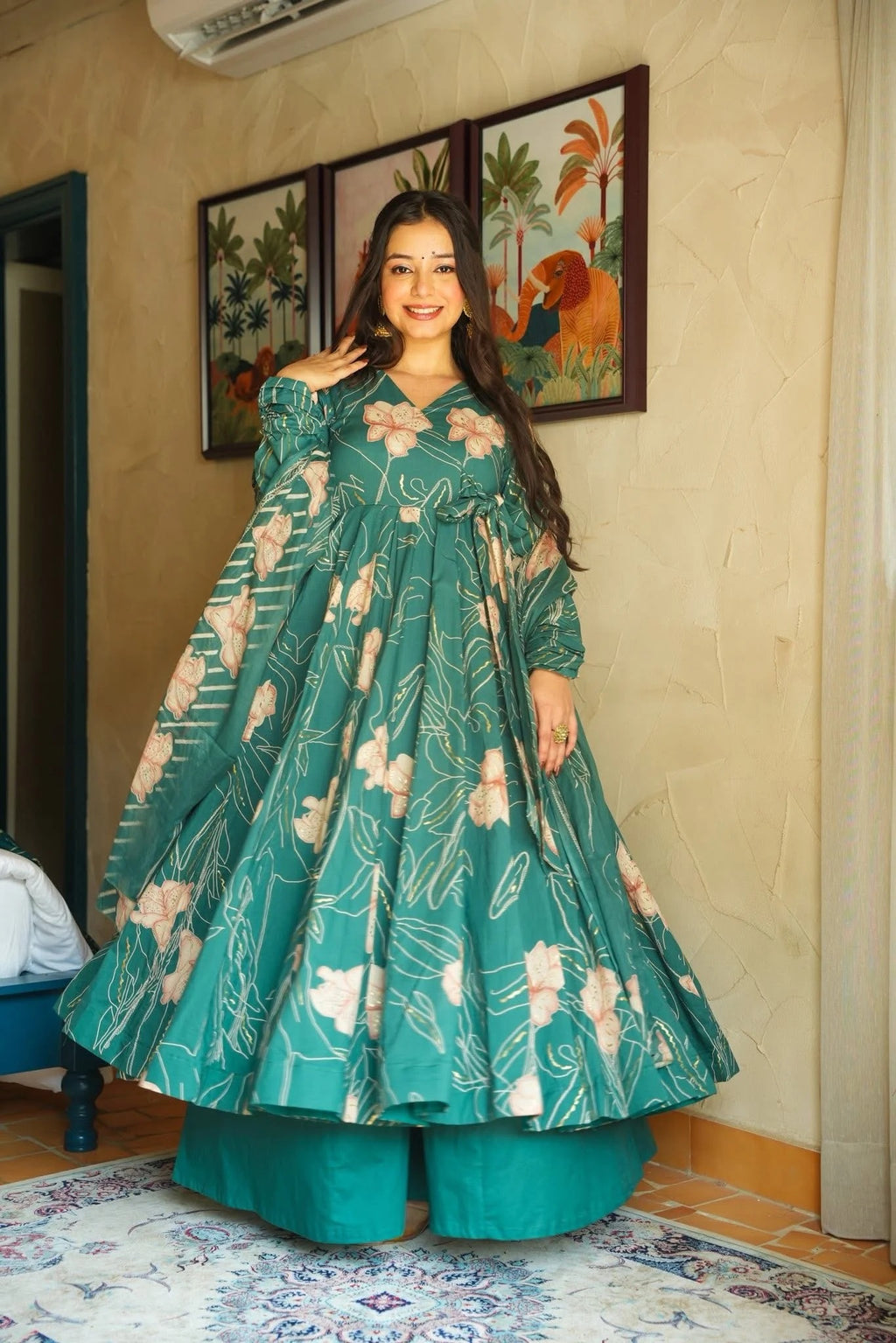 Milara Printed Cotton Anarkali Suit Set