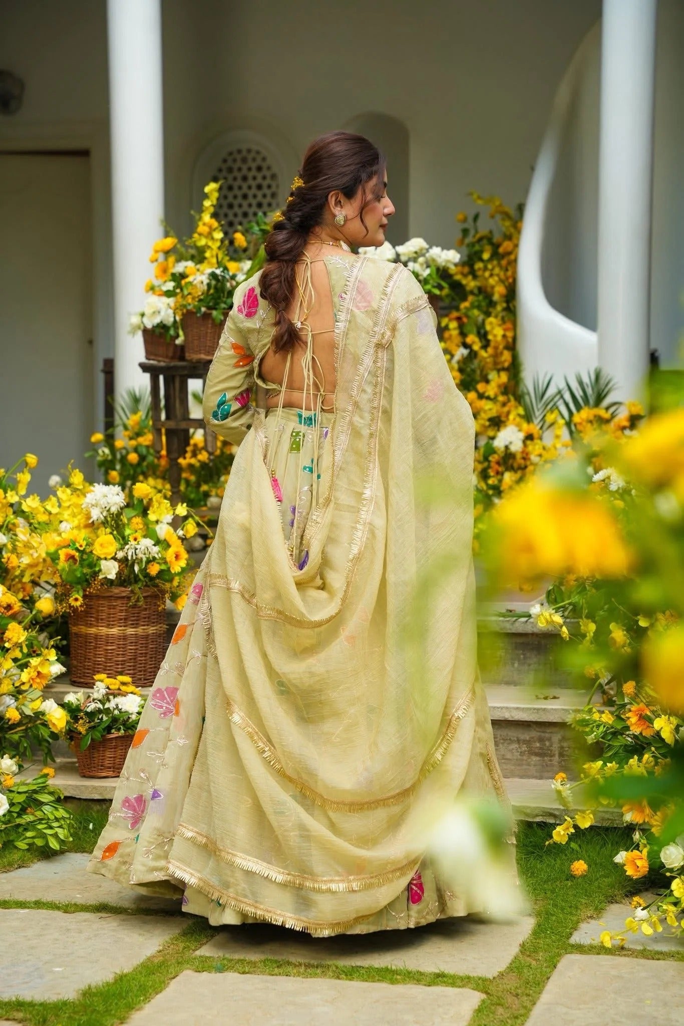 Padmika Beige Organza Lehenga Set