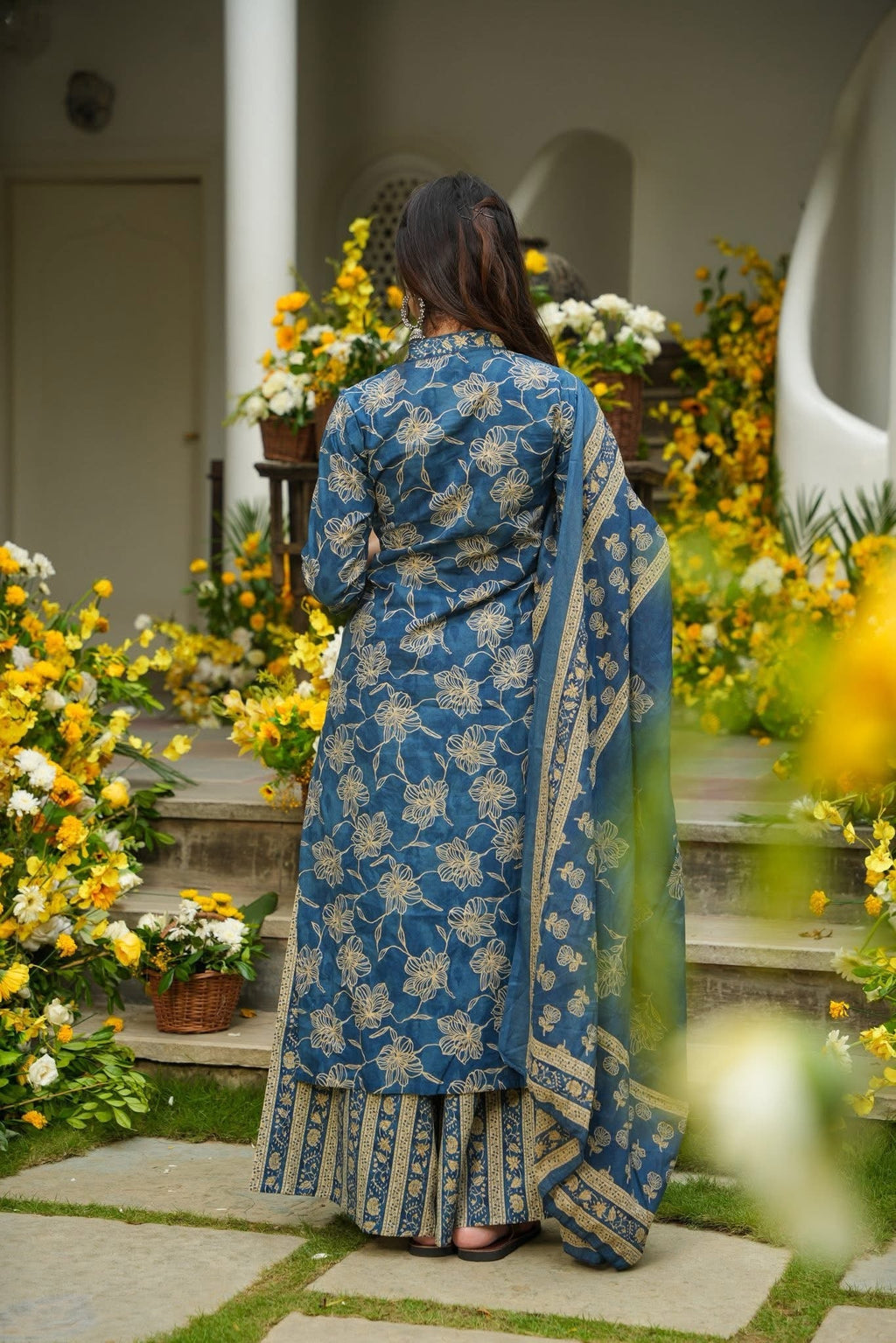 Anhaita Blue Printed Cotton Kurta Set