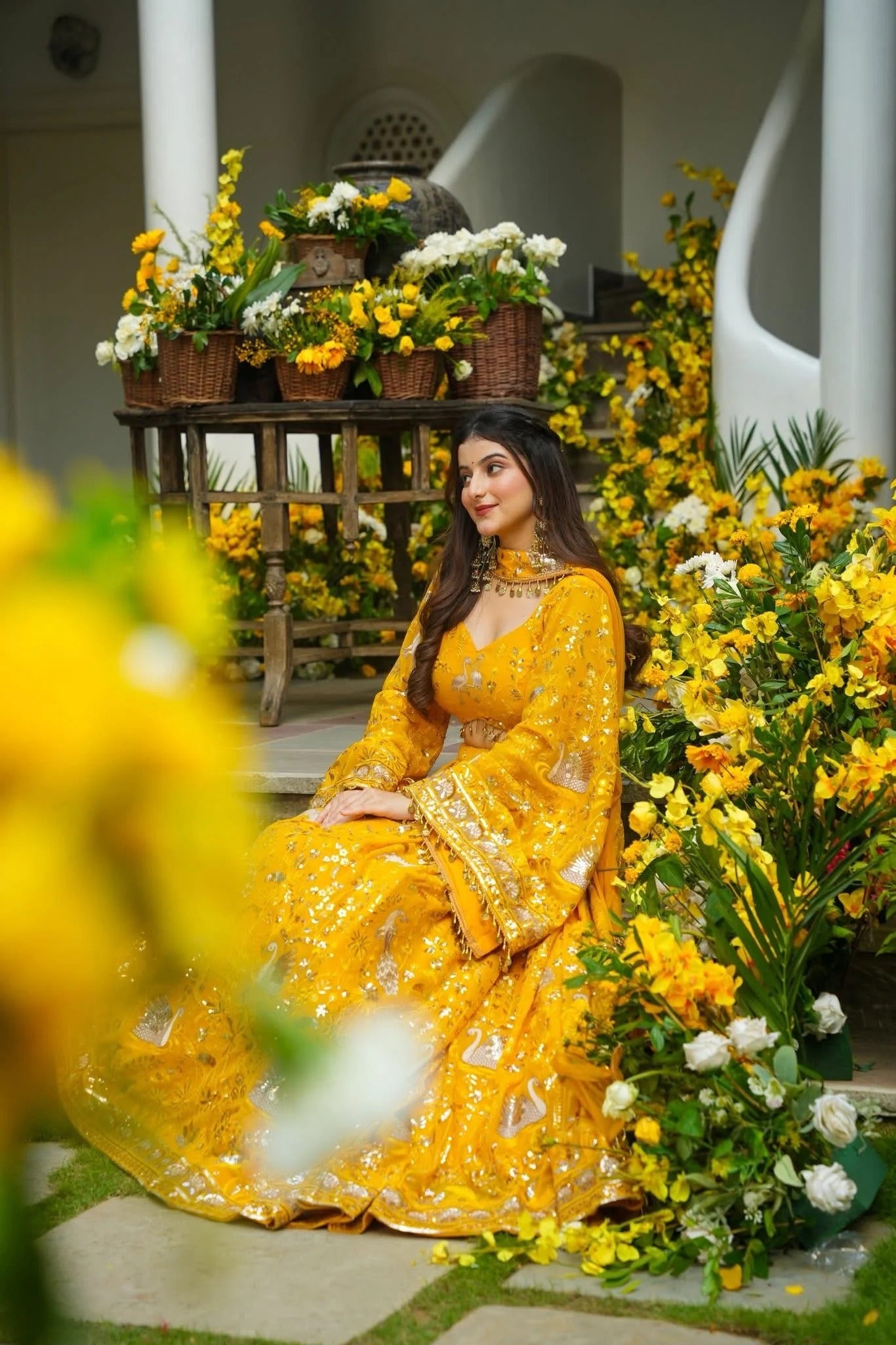 Nitara Marigold Heavy Embroidered Lehenga Set