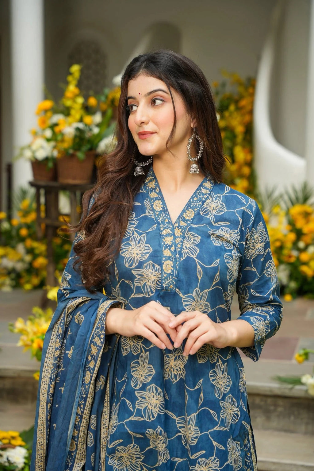 Anhaita Blue Printed Cotton Kurta Set