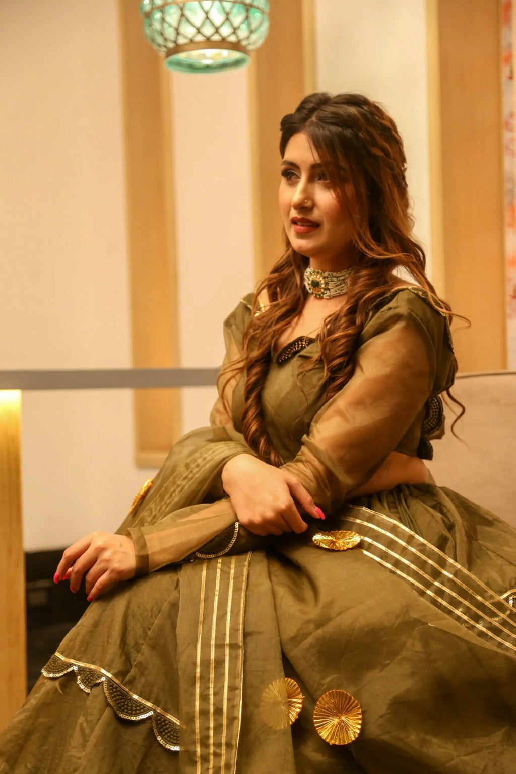 Brown organza lehenga choli set