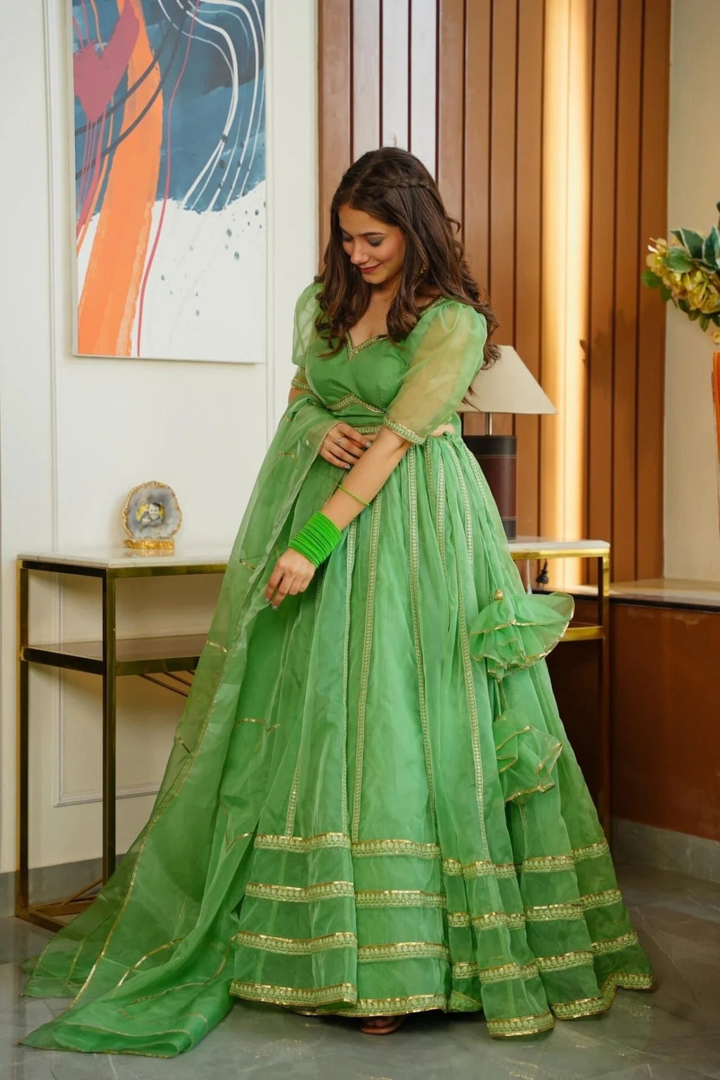 Green nooraniyat organza lehenga choli set