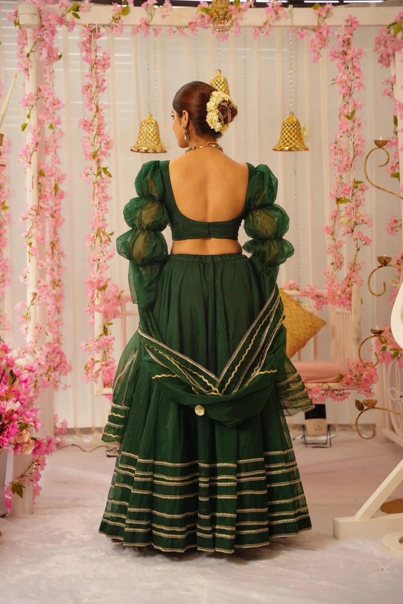 Royal green organza lehenga set