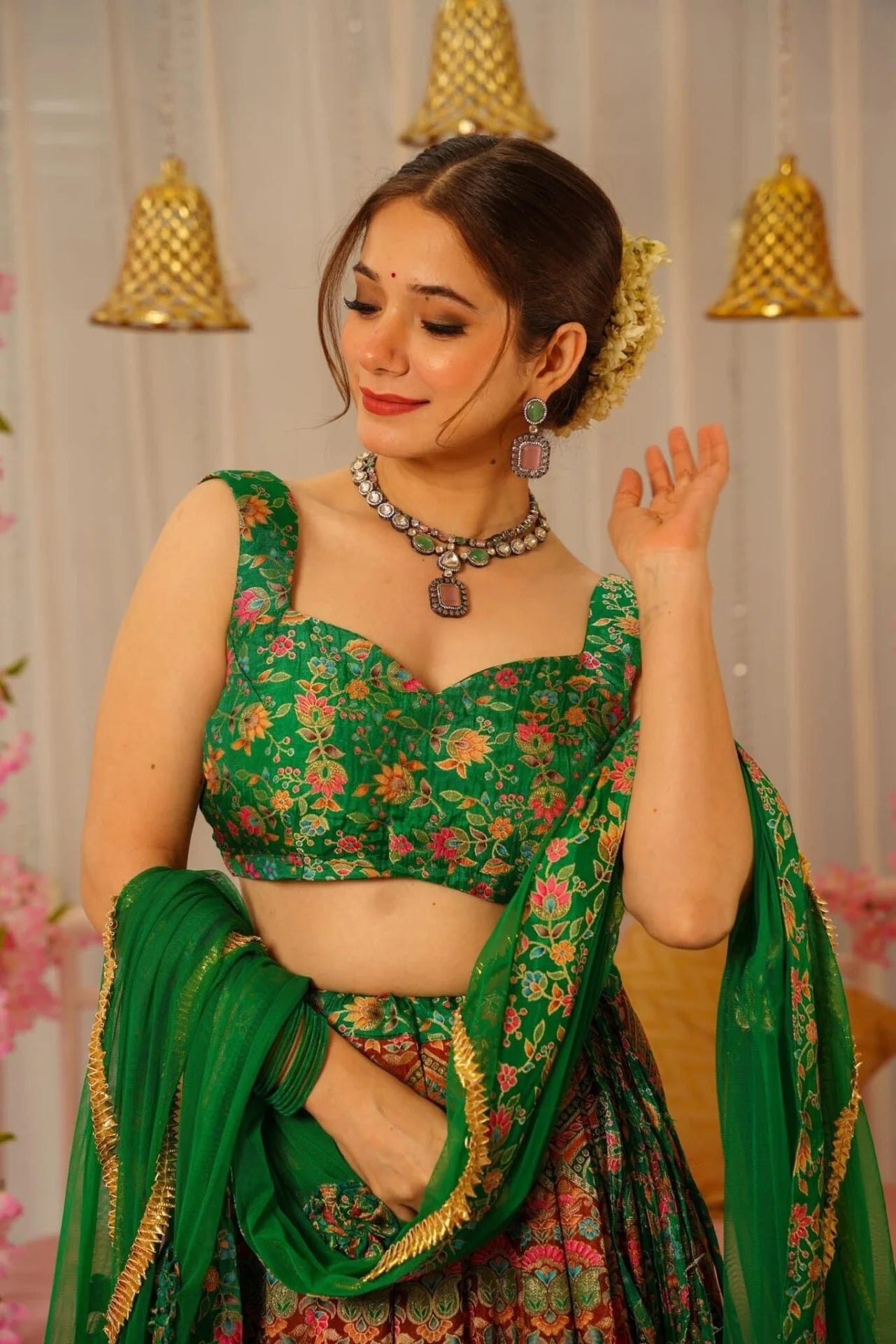Peacock green silk lehenga set