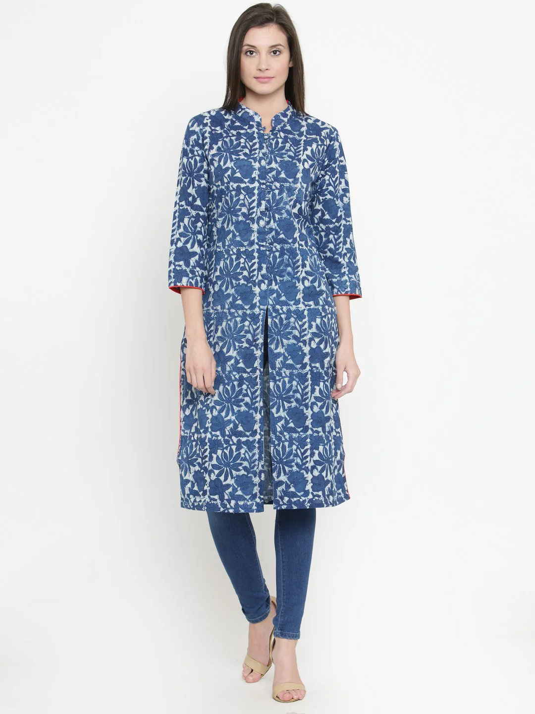 Women Blue Printed Straight Kurta