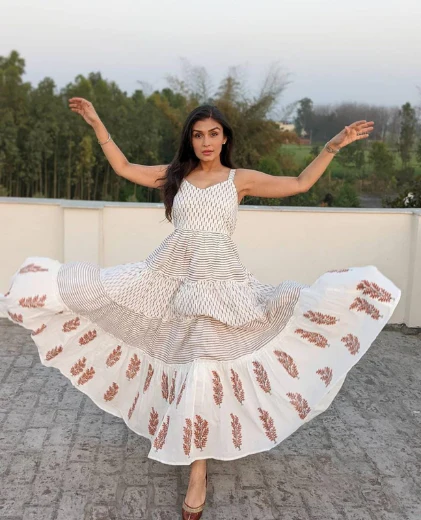 Simran Kaul Hundal In Off White Cotton Hand Block Print Dress