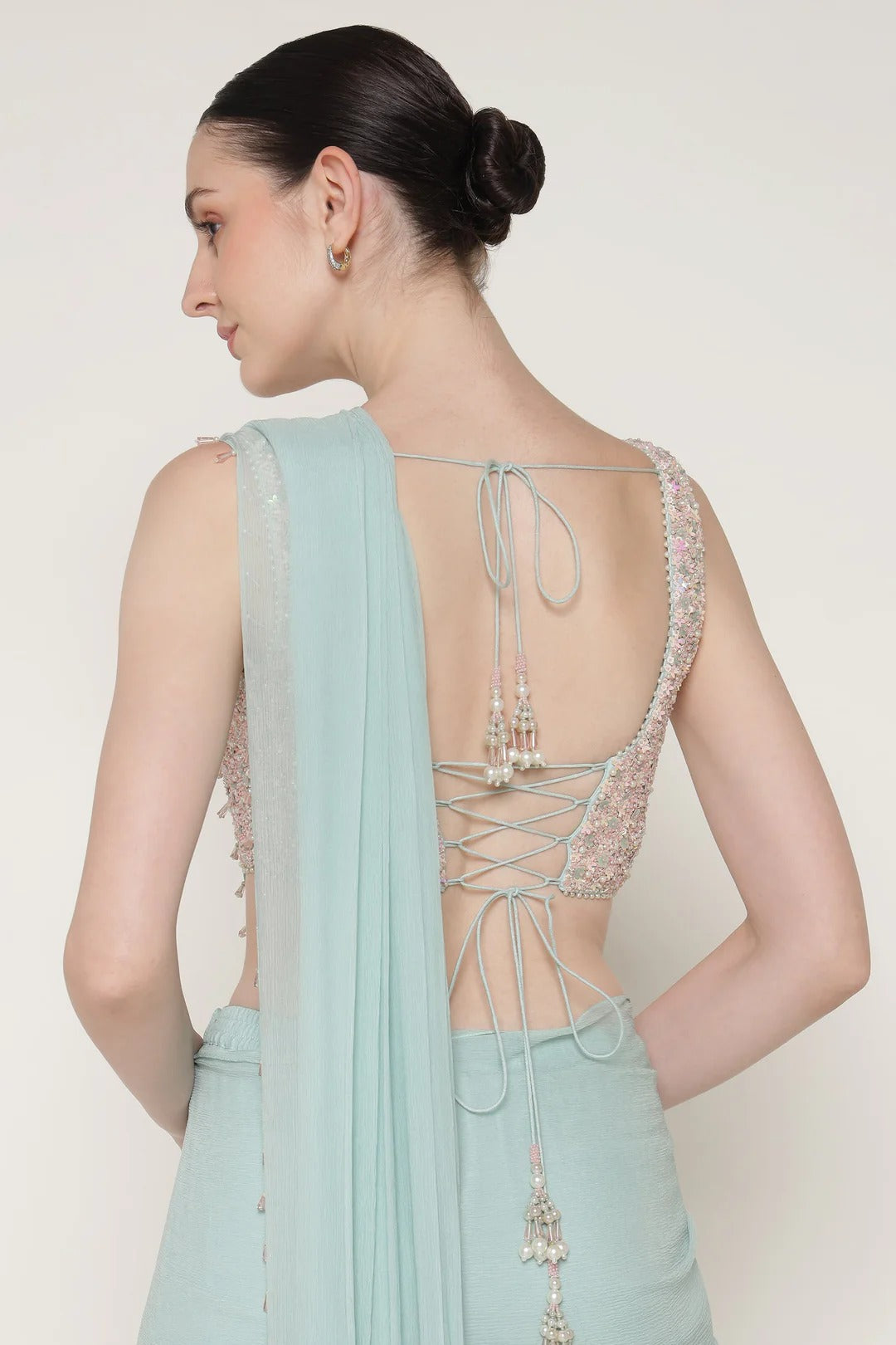 Aqua Starburst Drape Saree