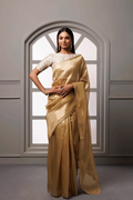 Beige Banarasi Tissue Handcrafted Gota Patti Saree