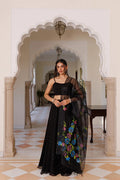 Black Chiffon Lehenga With Mukaish Work & Hand Painted Organza Dupatta
