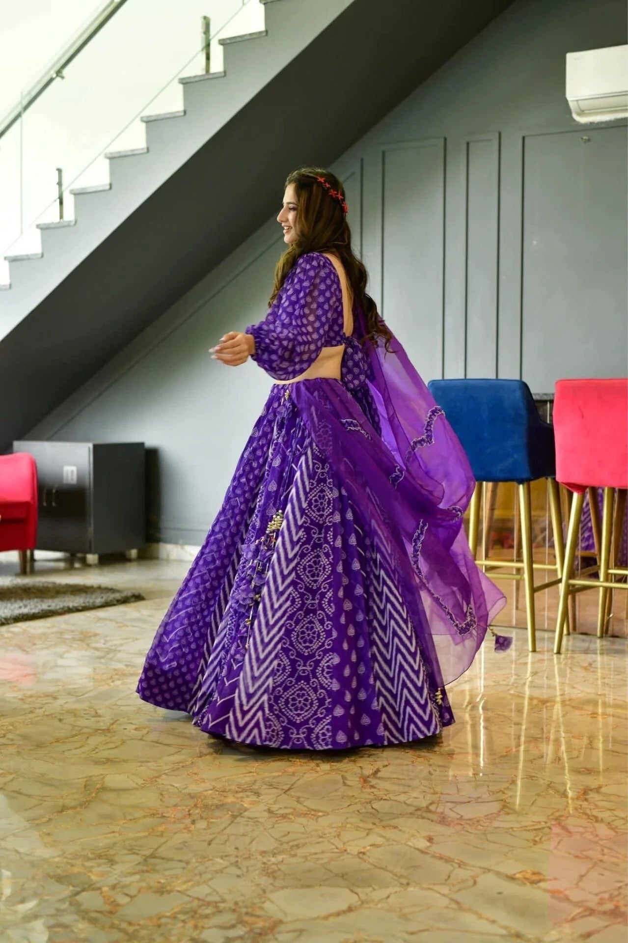 Purple georgette lehenga choli set