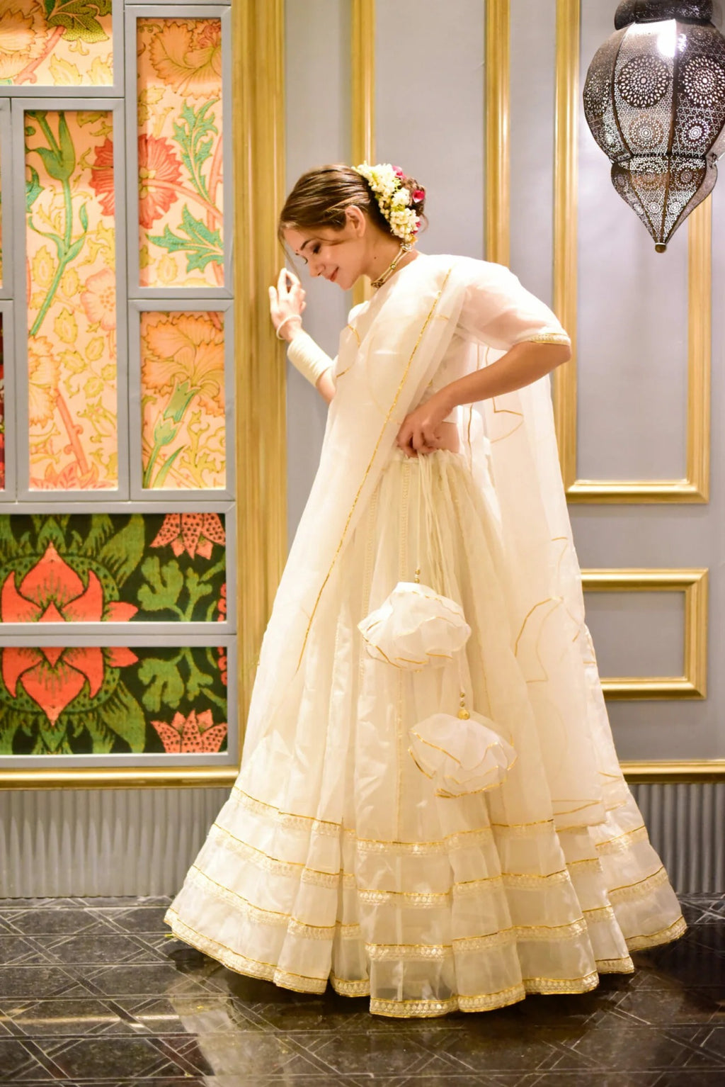 Nooraniyat white organza lehenga
