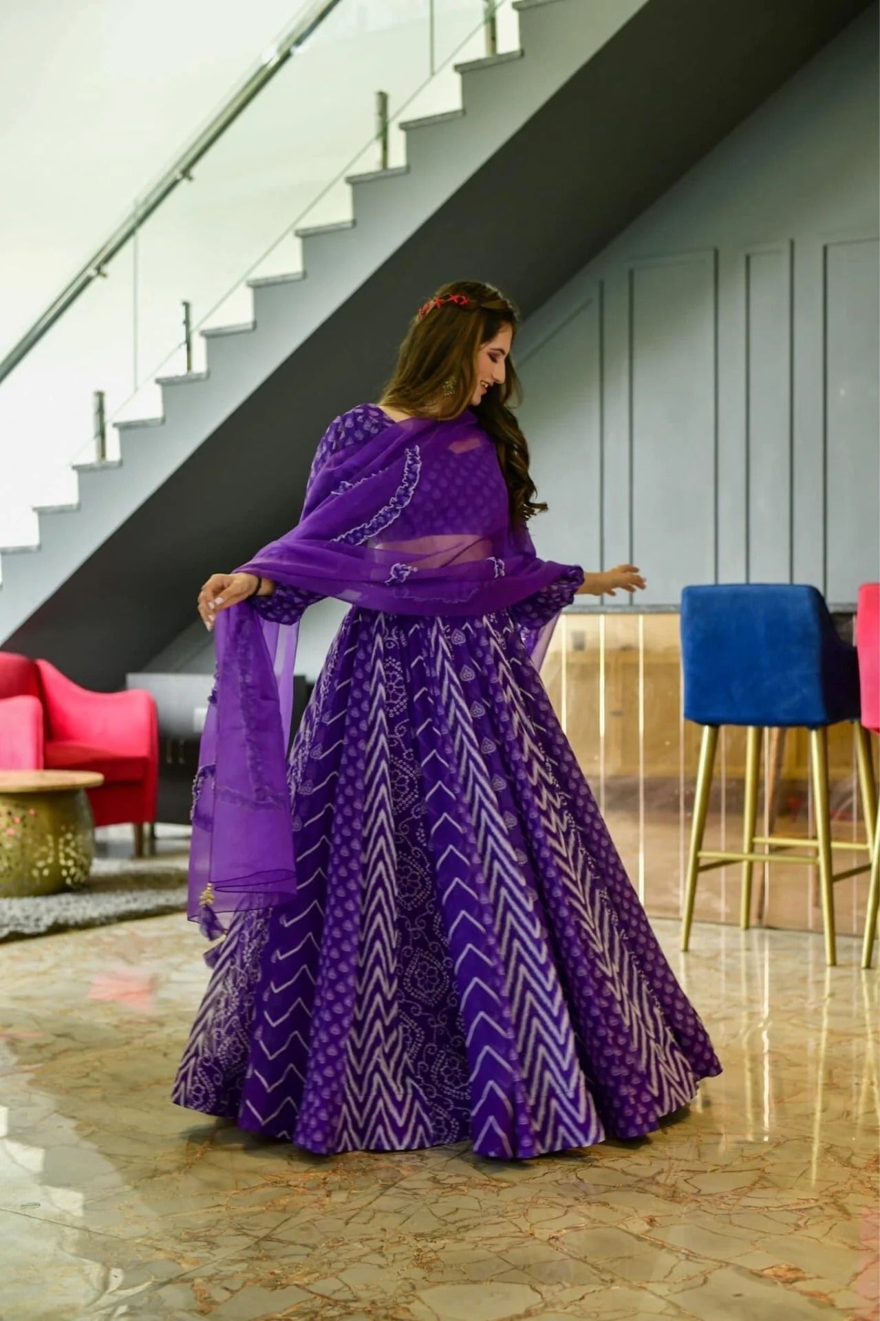 Purple georgette lehenga choli set