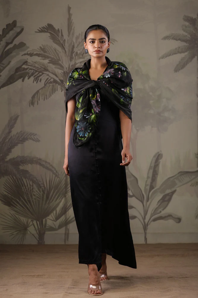 Black Dress With Hand Painted Black Scarf