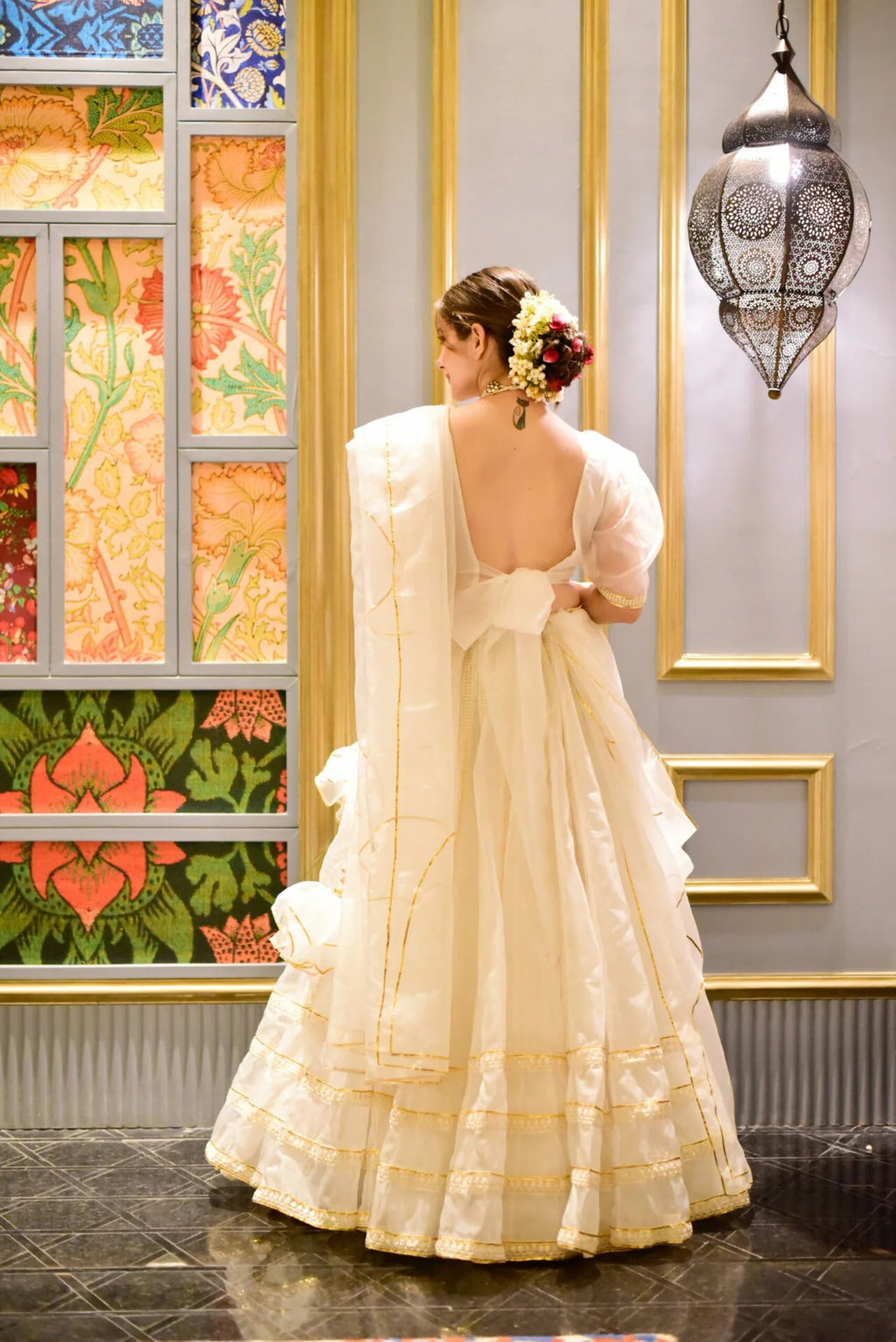 Nooraniyat white organza lehenga