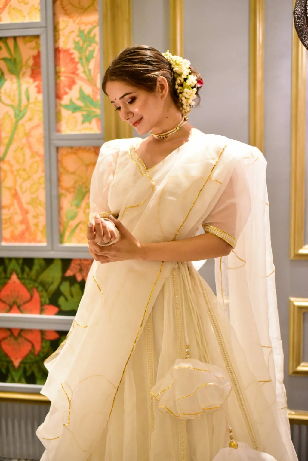 Nooraniyat white organza lehenga