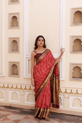 Red Gajji Silk Bandhani Saree With Zari Border & Pallu