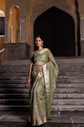 Green Crinkled Tissue Saree