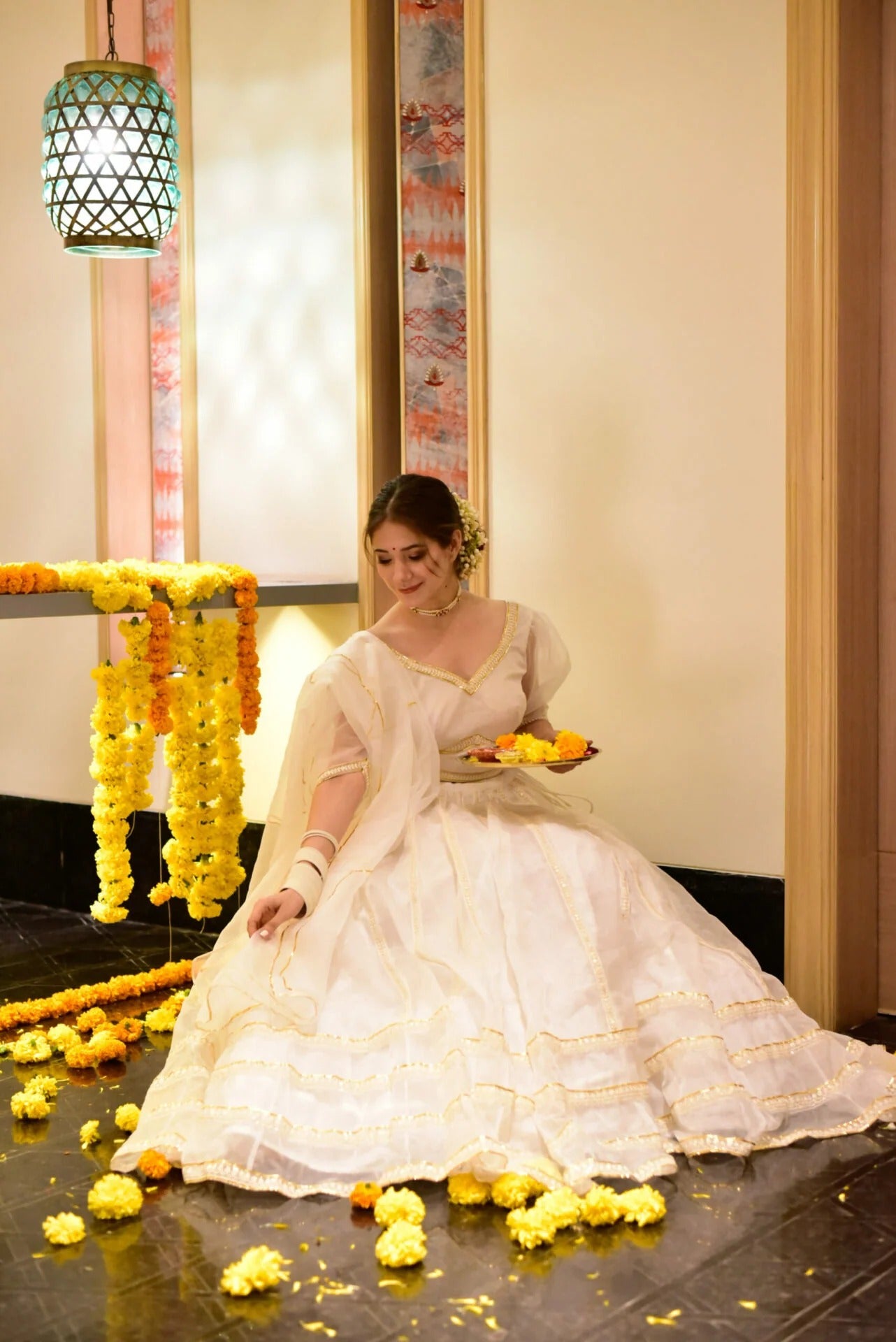 Nooraniyat white organza lehenga