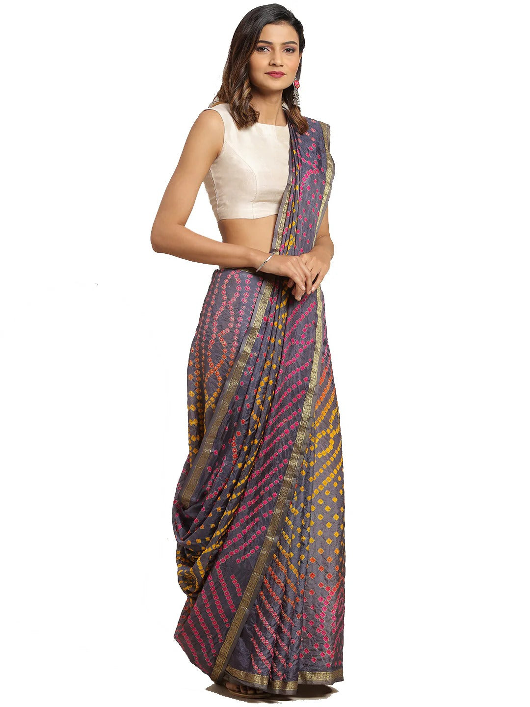 Bandhani Printed Zari Saree