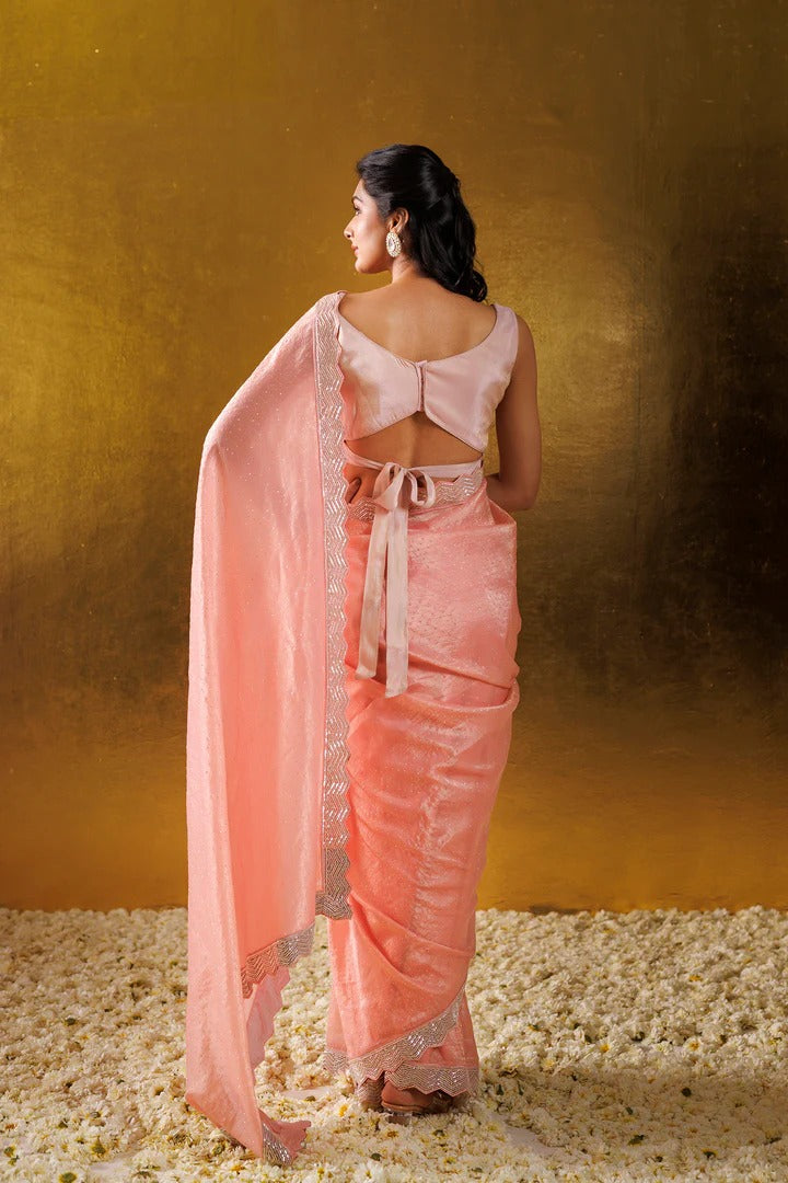 Crushed Tissue Saree with Cutdana and Stone work