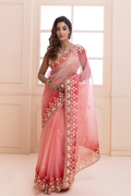 Peach Shaded Handcrafted Gota Patti Organza Saree