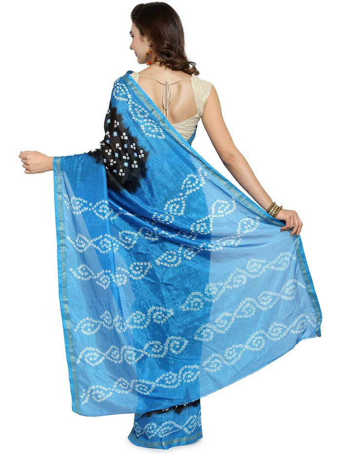 Black & Blue Art Silk Dyed Bandhani Saree