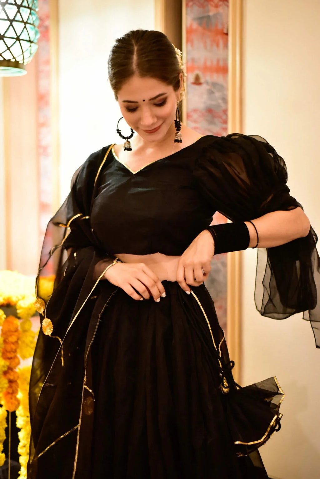 Siddhi black organza lehenga choli set