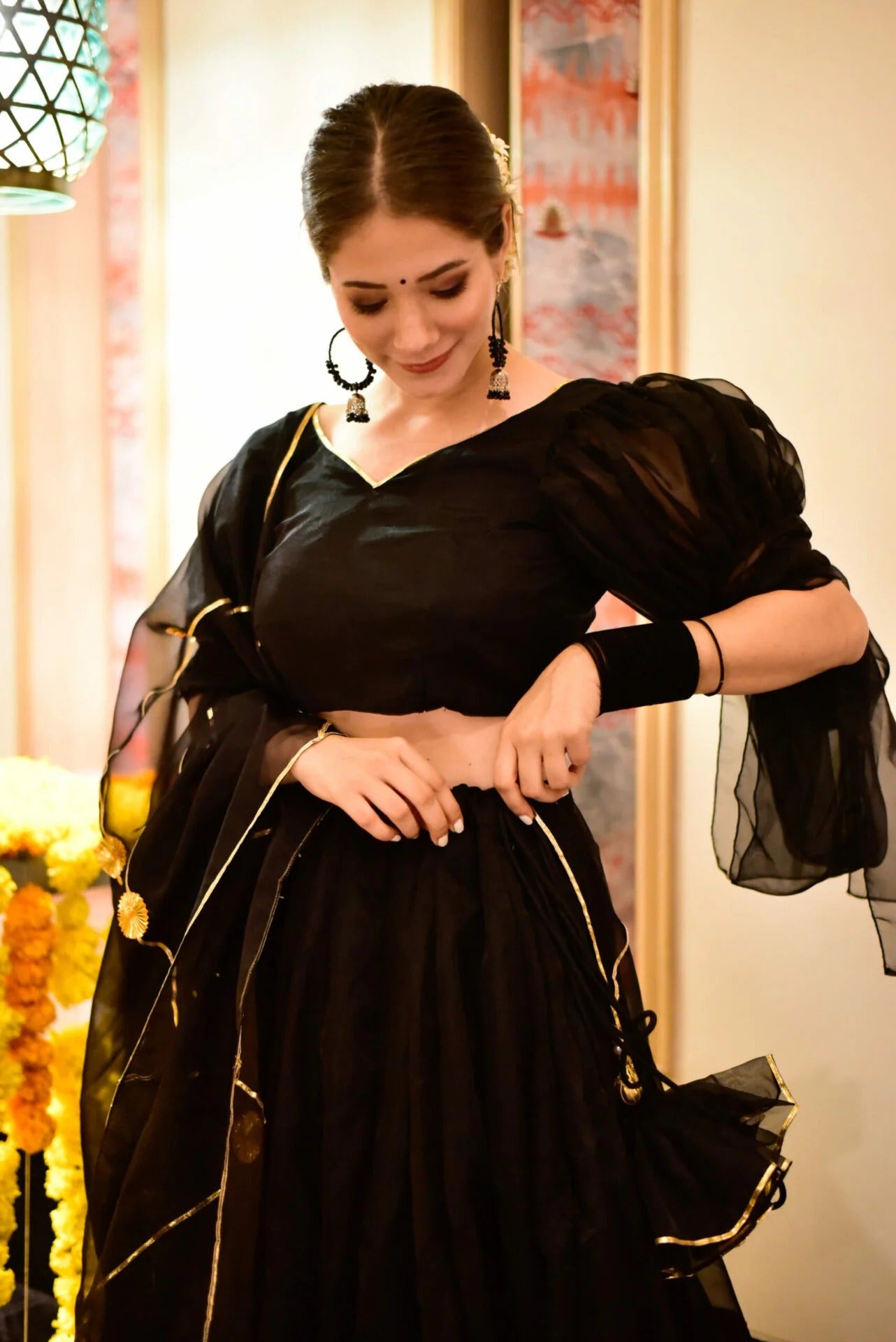 Siddhi black organza lehenga choli set