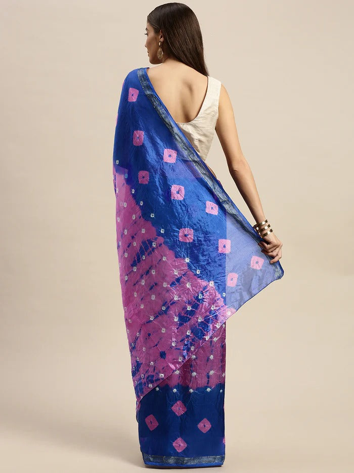 Bandhani Print Woven Zari Border Saree With Unstitched Blouse Piece