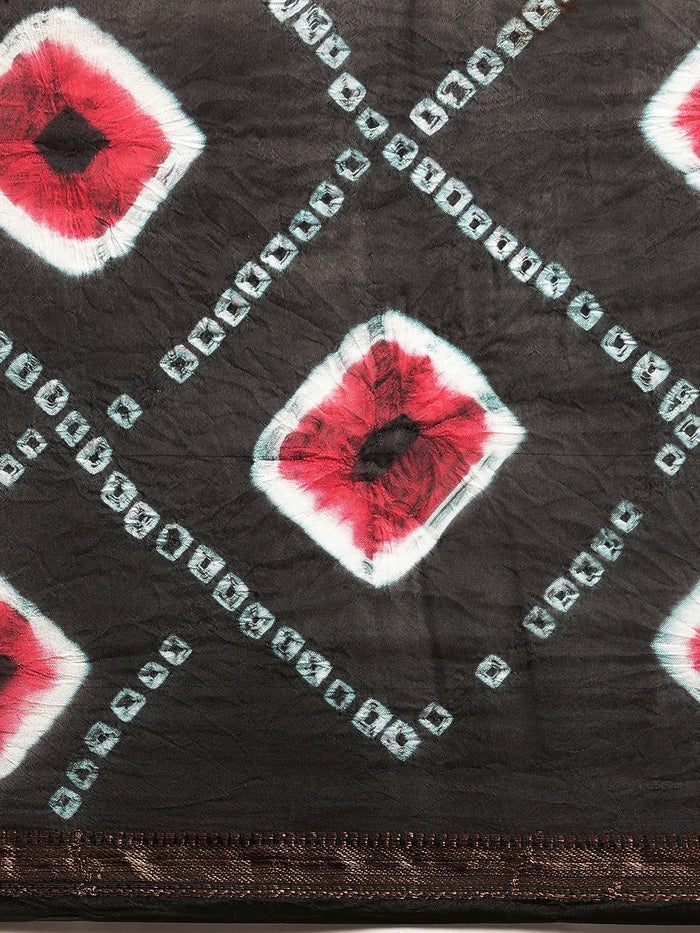 Black & Red Bandhani Zari Art Silk Bandhani Saree