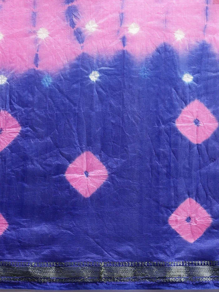 Bandhani Print Woven Zari Border Saree With Unstitched Blouse Piece