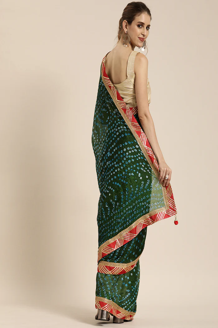 Green Handcrafted Bandhani Art Silk Saree