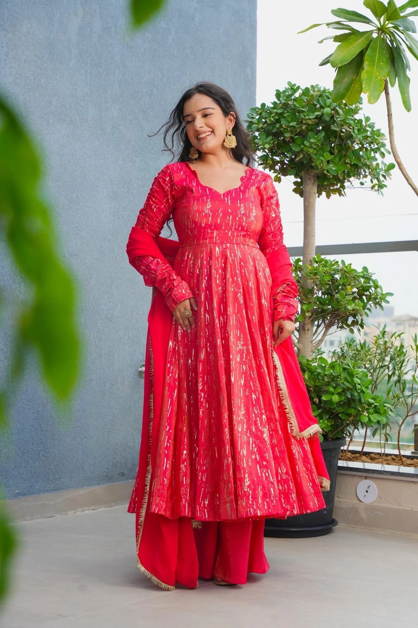 Mistara Red Festive Wear Anarkali Suit Set