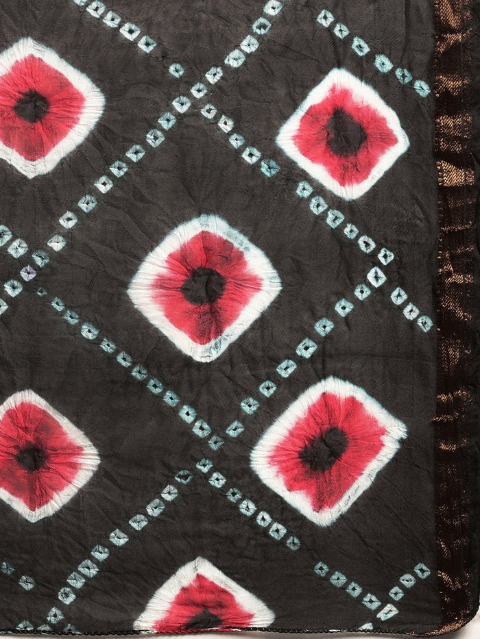 Black & Red Bandhani Zari Art Silk Bandhani Saree