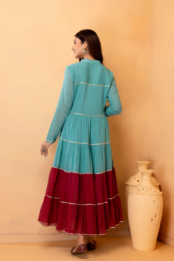 Green And Maroon Hand-Dyed Cotton Maxi Dress